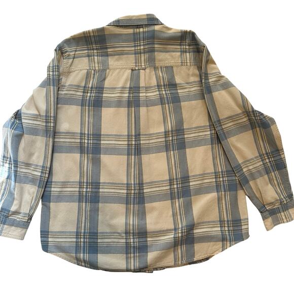 Lemon Grass Beige Blue Plaid 100% Cotton Shirt Size L Retro Grunge Western - Picture 2 of 6